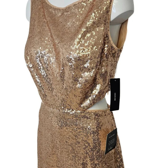 Lulu's Belle Etoile Rose  Gold Sequin Maxi Dress Size Medium Allover Sequin NWT - Picture 7 of 12
